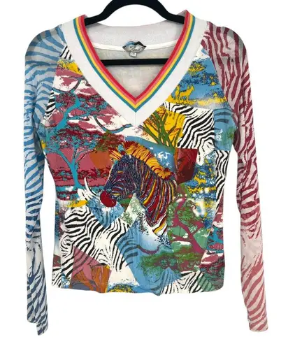 Faust Vintage Zebra Beaded Fringe Rainbow V