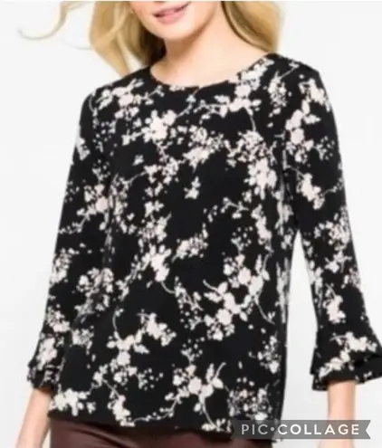 Karl Lagerfeld Women’s Black Multi-Color Floral Blouse With Trumpet Sleeves Size