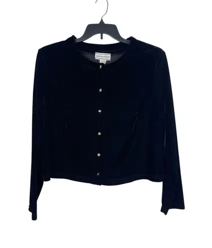 August Max Woman 20W Black Velvet Button Front Cardigan Top Evening Soft Luxe