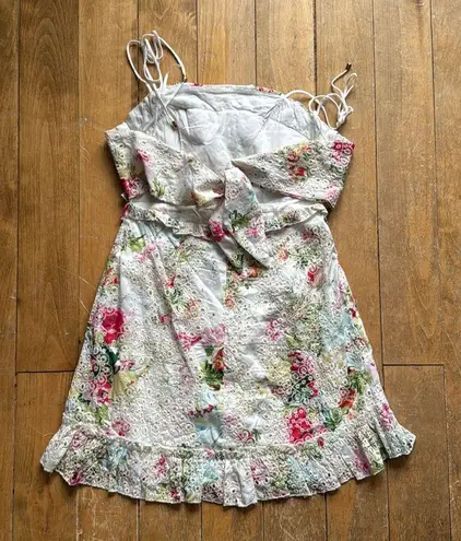 INDIKAH Chic White and Pink Corset Mini Ruffle Dress Medium NWT