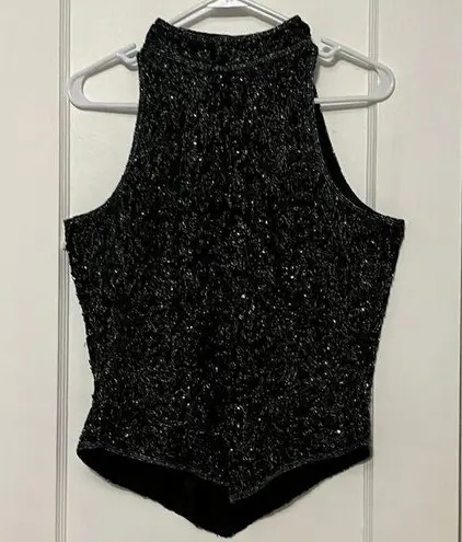 Papell Boutique Papell Botique Evening VTG silk beaded halter top black navy size medium