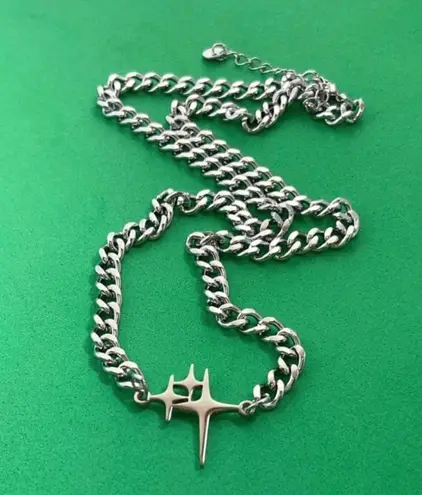 Link Chain Star Necklace for Men Women,Unisex Punk Hip Hop Necklace Silver