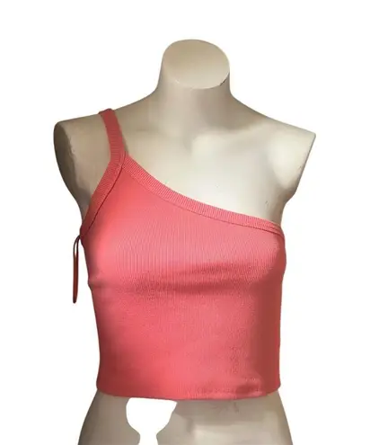 Nectar Clothing Women's One Shoulder Pink Rib-Knit Crop Tank Top Size M
