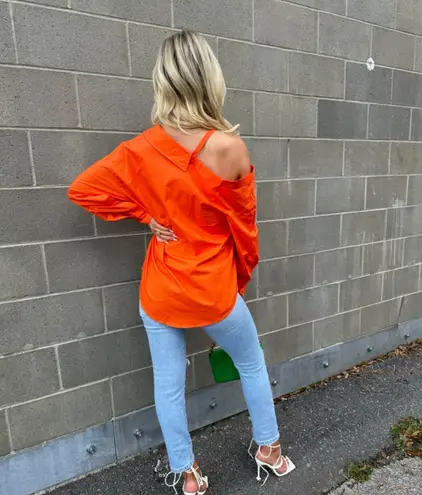 These Three Boutique Orange Off The Shoulder Button Up