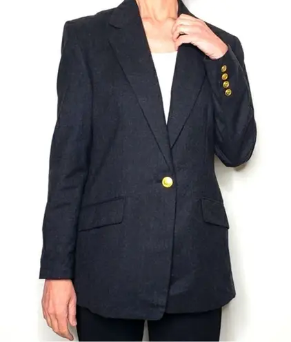 Vintage Blazer Talbots Size 10 Gray Wool Gold Buttons Equestrian Academia Long