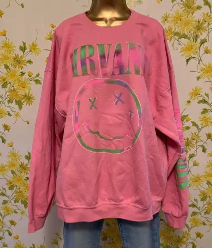 Nirvana NWOT  Women's Preppy Smiley Face Crewneck Sweatshirt pink  XL