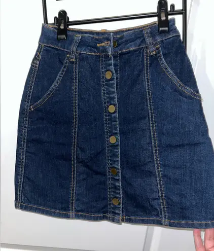 BLANK NYC Blue A-Line Jean Skirt Snap Buttons Rodeo Western Chic Cotton Rayon 24