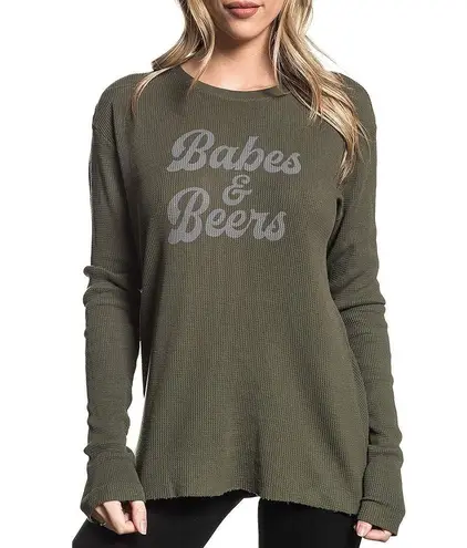 Chillionaire By Affliction Babes & Beer Graphic Long Sleeve Thermal Shirt S NWT Green