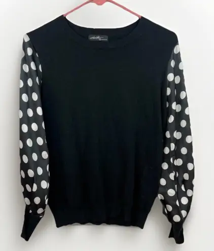 Ontwelfth Sweater Womens Size Medium Black Crew Neck Polka Dot Sleeves Trendy