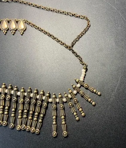 Layered Fringe Bib Necklace Statement Brushed Bronze Finish 18” BoHo Egyptian Gold