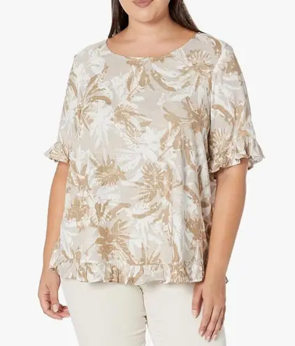 New Arna York Collection Riviera Frill Wonder Palm Shirt Size 20 Linen Blend Tan