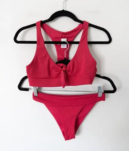 l*space L* Tara Tie Front Red Ribbed Bikini Top & Swim Bottoms Set Size Large/Small