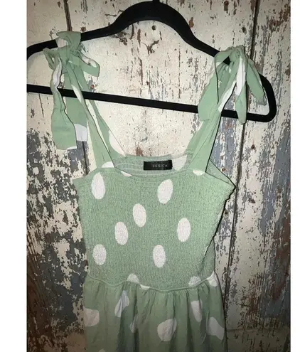 Zesica green and white polka dot maxi dress, size small