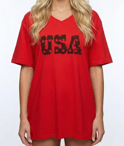 USA Star Graphic Tee 3XL Red V Neck Short Sleeve NWT Patriotic T Shirt Size 3X