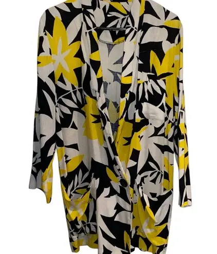 cream with yellow and black print linen blend , oversized statement blazer Size M