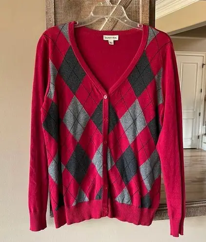 st. john's bay Red Argyle Sweater Lightweight Comfy Cardigan Womens Large