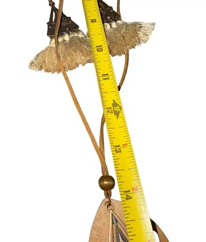 Boho Necklace and Earring Set Western South Western Leather Wood Tassels New Brown