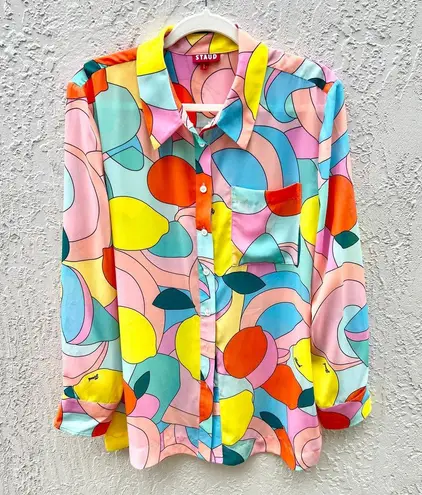 STAUD Printed Miriam Button Down Shirt Citrus Kaleidoscope Women's Size Large