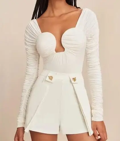 Cult Gaia NWT Esma Ruched Long Sleeve One Piece Bodysuit Off-White Womens Size L