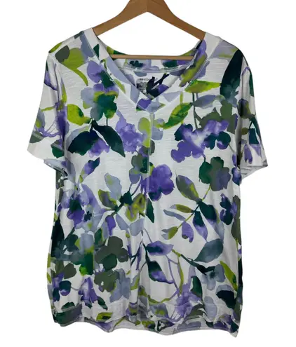Westbound Floral Tee Large Multicolor V-Neck Soft Stretch Comfy Watercolor Artsy