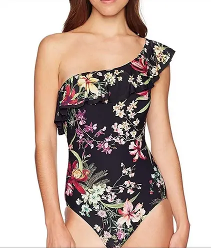 Carmen Marc Valvo Swimsuit Red One Shoulder Ruffle One Piece 4 6