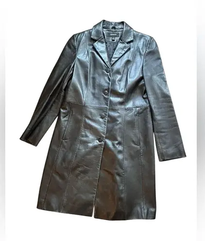 VTG Colebrook Longline Trench Coat Button Up
Leather Jacket Sz M Pockets Black Size M - Image 1