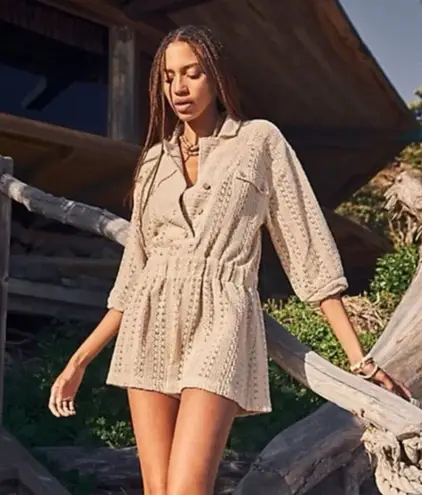 Free People NWT  FP Beach Womens Romper Beige Ryan Playsuit Knit Relaxed Medium