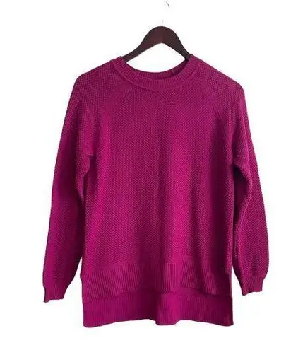 Time And Tru  Women Sweater S Fuchsia Long Sleeve Waffle Knit High Low Hem Cozy