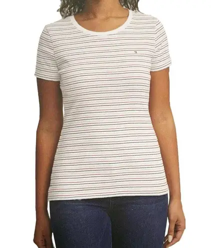 Tommy Hilfiger  Womens Short Sleeve Scoop Neck Shirt, Red White Blue Stripes, Med