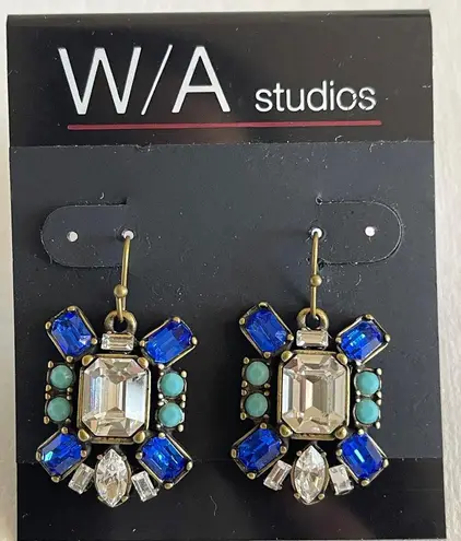 NWT Crystal Blue and Gold Statement Earrings