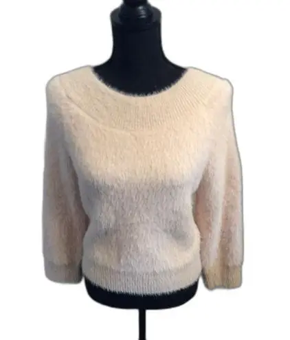 Main Strip Mink Hair Blend Dark Cream fuzzy SOFT Sweater Large L