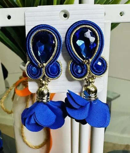 Handmade Dangle Drop Earrings with Chrystals Soutache handcrafted UniqueJewelry