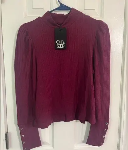 Chaser NWT  waffle knit long sleeve puff sleeve shirt size small