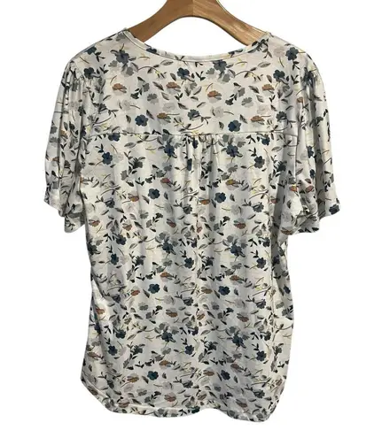 Fantaslook Blouse Womens XL White Floral Print Short Sleeve Ruffle Front Top NWT