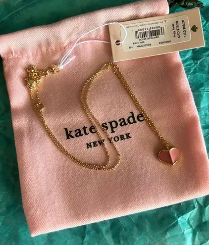 Kate Spade Gold Pink Heritage Spade Pendant Necklace NWT And Pouch