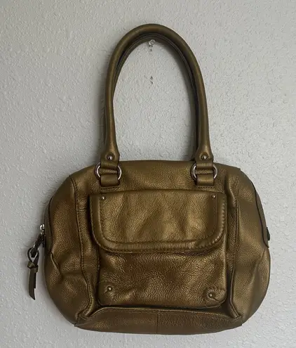 Tignanello Metallic Gold Bronze Pebble Leather Shoulder Bag