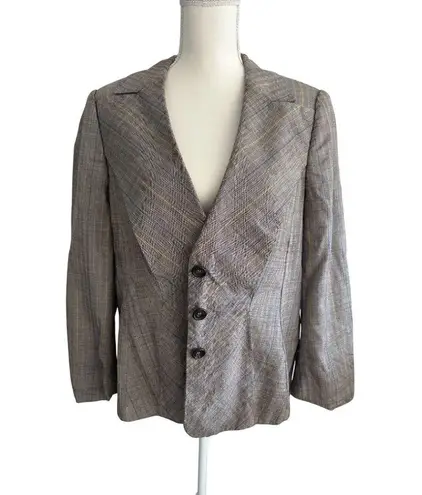 ESCADA Vintage Brown Patterned Wide Lapel Blazer Jacket Size 44