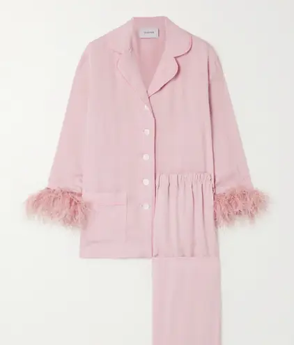 Sleeper + Net Sustain Feather-trimmed Crepe De Chine Pajama Set