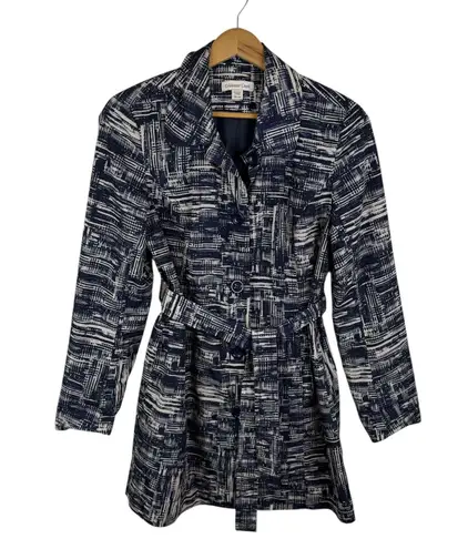 Coldwater Creek Abstract Belted Trench Coat Size XS Blue Lightweight Jacket