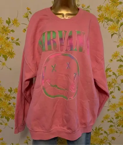 Nirvana NWOT  Women's Preppy Smiley Face Crewneck Sweatshirt pink  XL