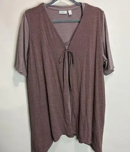 LOGO By Lori Goldstein XL Duster Vest w/T-Shirt Set Tan Brown Layered Oversized