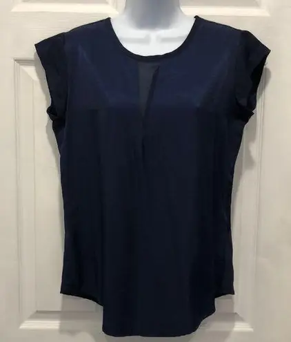 Ro & De  Navy Blue Blouse Sheer V Wrap Open Back Size S Women’s