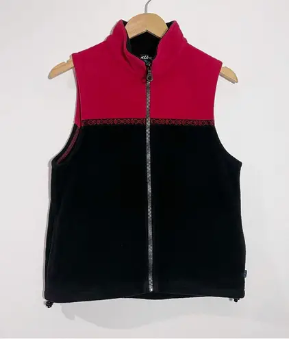 Kuhl Red & Black Fleece Sleeveless Vest Jacquard Trim w/ Pockets Size Small