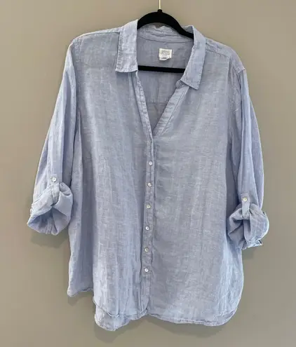 Sigrid Olsen  Light Blue 100% Linen V-Neck Button Down Lagenlook Shirt Top 2X - Image 1