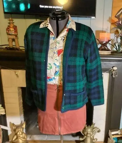 kim rogers Vintage Plaid Navy Green Black 90’s Dark Academia Pockets Gold Buttons Cardigan