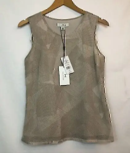 H by Halston NEW NWT H HALSTON Shell Eyelash Fringe Beige Tan Sleeveless Geometric Tank Top