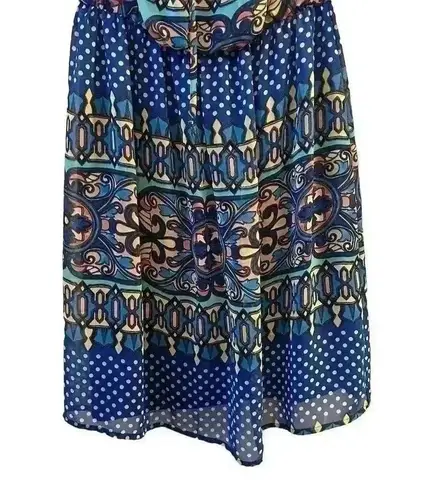 Pink Owl Women's M Blue Floral Geometric Print A-Line Dress 3/4 Sleeve