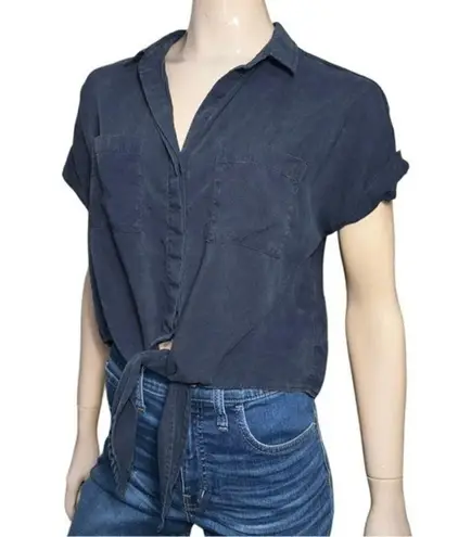 Bella Dahl Women’s Size M Endless Sea Blue Cap Sleeve Tie Front Button Up Shirt