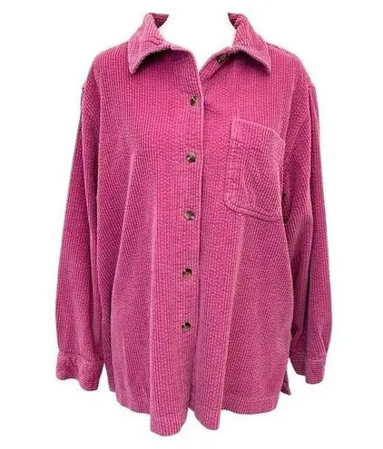 LL BEAN Wide Thick Wale Corduroy Shirt Jacket Shacket Pink size Medium Petite