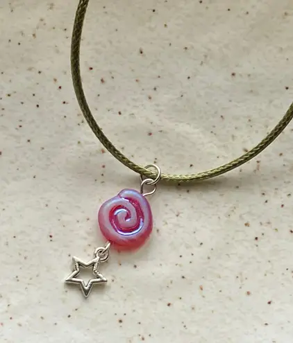 Handmade unique retro vintage chic fairy boho style necklace w/ quality Czech glass swirl bead & star 🌀🍃💛